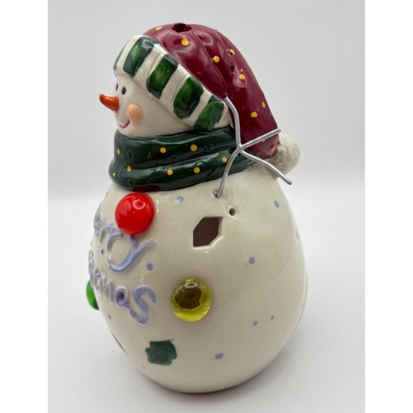 Cheerful Snowman Tealight Holder Merry Christmas Ceramic - Picture 4 of 9